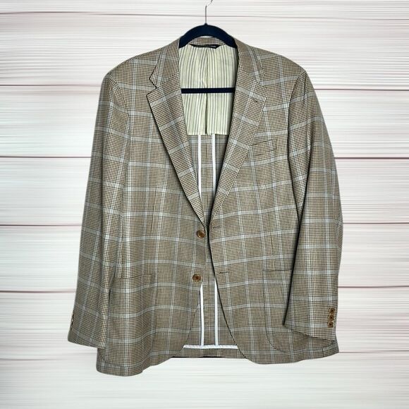 COPPLEY Ermenegildo Zegna Taupe Livid Plaid Lightweight Blazer Half Lined 42R - Picture 2 of 15